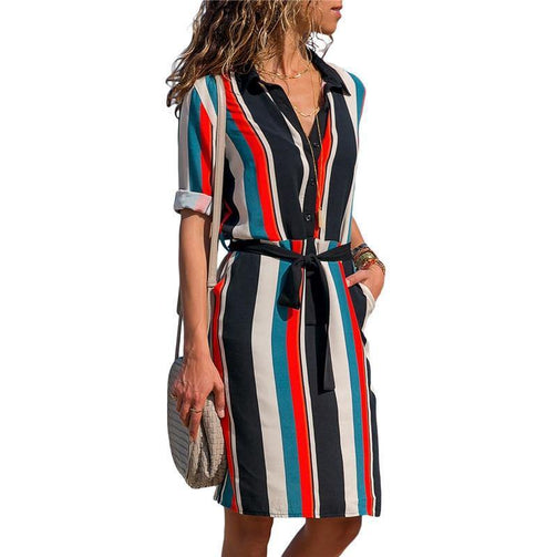 Aachoae Long Sleeve Shirt Dress 2020 Summer Boho Beach Dresses Women Casual Striped Print A-line Mini Party Dress Vestidos Seewest