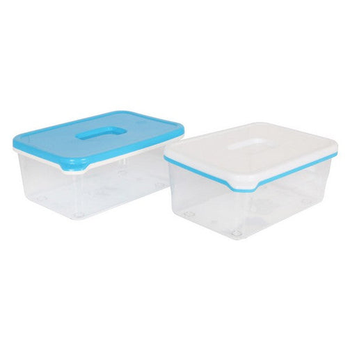 Lunch box White & Blue Rectangular High BigBuy Cooking
