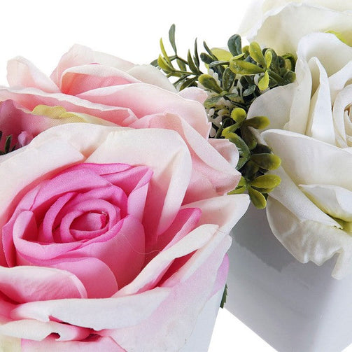 Decorative Flower Dekodonia Pink Plastic Cloth Ceramic Iron (2 pcs) (16 x 12 x 15 cm) Dekodonia