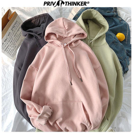 Privathinker Woman's Solid 12 Colors Korean Hooded Sweatshirts Female 2020 Cotton Thicken Warm Hoodies Lady Autumn Fashion Tops Seewest