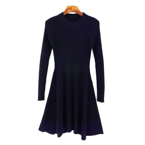Women Long Sleeve Sweater Dress Women's Irregular Hem Casual Autumn Winter Dress Women O-neck A Line Short Mini Knitted Dresses Seewest