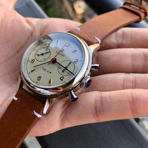 Fashion 38mm Men Chronograph Watches Sapphire Mechanical Hand Wind 1901 Movement Military Pilot Mens Chronograph Watch 1963 Seewest