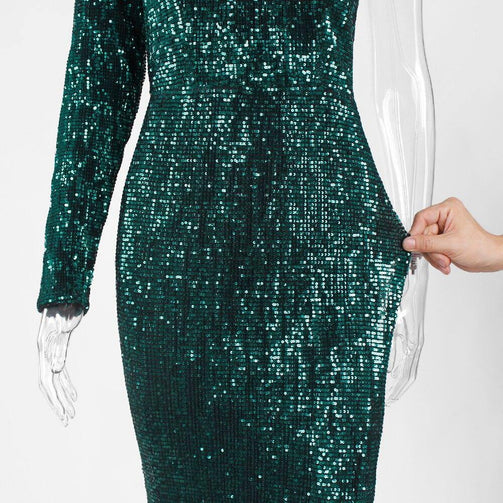 One Shoulder Stretchy Silver Sequin Party Dress Full Lining Bodycon Floor Length Backless Mermaid Tight Summer Dress Seewest