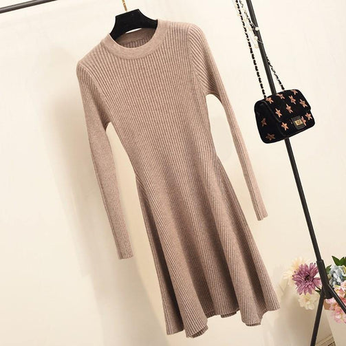 Women Long Sleeve Sweater Dress Women's Irregular Hem Casual Autumn Winter Dress Women O-neck A Line Short Mini Knitted Dresses Seewest