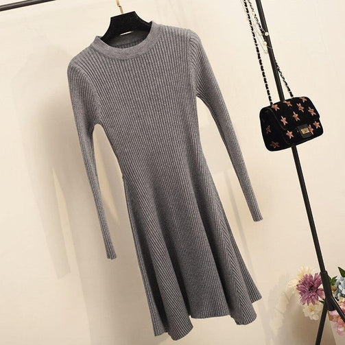 Women Long Sleeve Sweater Dress Women's Irregular Hem Casual Autumn Winter Dress Women O-neck A Line Short Mini Knitted Dresses Seewest