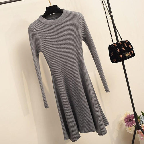 Women Long Sleeve Sweater Dress Women's Irregular Hem Casual Autumn Winter Dress Women O-neck A Line Short Mini Knitted Dresses Seewest