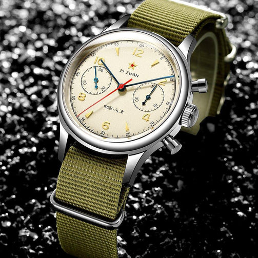 Fashion 38mm Men Chronograph Watches Sapphire Mechanical Hand Wind 1901 Movement Military Pilot Mens Chronograph Watch 1963 Seewest