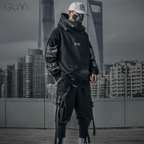 Letter Japan Style Hoodies Sweatshirts Men Harajuku Hip Hop Streetwear Pullover Casual Techwear Fluff Hoddies Male Hooded Top Seewest