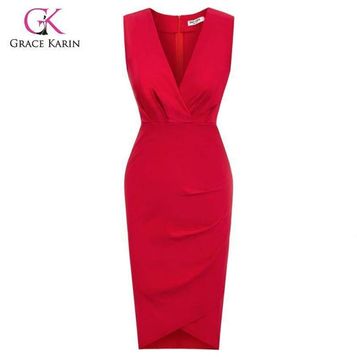Grace Karin Women Dress Elegant Formal Business Dress Sleeveless Pnecil Dresses Office Ladies Wear To Work Bodycon Dress Summer Seewest