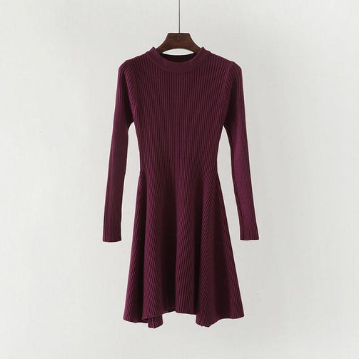 Women Long Sleeve Sweater Dress Women's Irregular Hem Casual Autumn Winter Dress Women O-neck A Line Short Mini Knitted Dresses Seewest