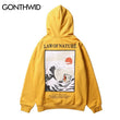 GONTHWID Japanese Embroidery Funny Cat Wave Printed Fleece Hoodies 2020 Winter Japan Style Hip Hop Casual Sweatshirts Streetwear Seewest