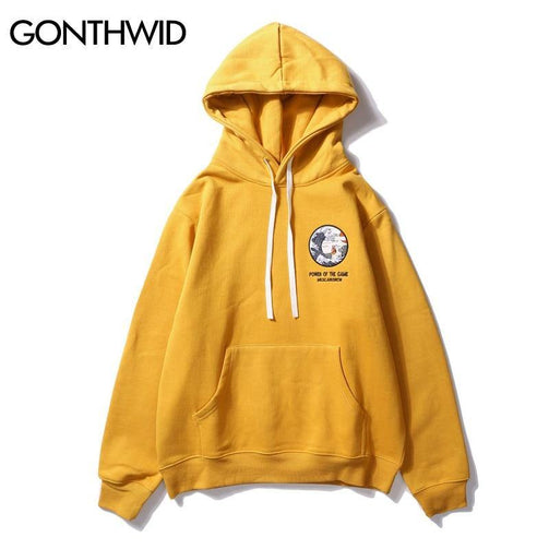 GONTHWID Japanese Embroidery Funny Cat Wave Printed Fleece Hoodies 2020 Winter Japan Style Hip Hop Casual Sweatshirts Streetwear Seewest