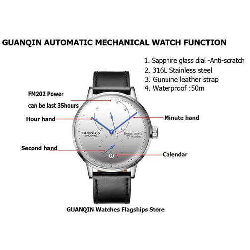 GUANQIN Mechanical Business Watch Men Top Brand Luxury Luminous 316L stainless steel Wrist Mens Automatic Watches Gold Clock Seewest