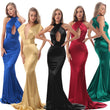 Sexy Backless Satin Bodycon Party Dress Halter Floor Length Maxi Dress Sleeveless V Neck Long Dress Stretch Satin Mermaid Dress Seewest