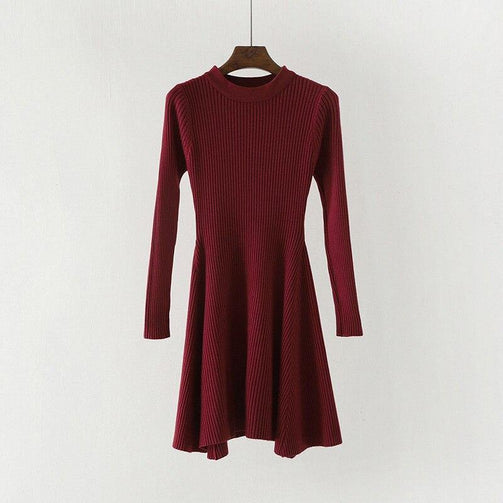Women Long Sleeve Sweater Dress Women's Irregular Hem Casual Autumn Winter Dress Women O-neck A Line Short Mini Knitted Dresses Seewest