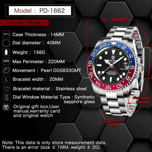 PAGANI DESIGN Sapphire Glass 40MM Ceramic GMT Mechanical Watches 100m Waterproof Classic Fashion Luxury Automatic Watch Seewest