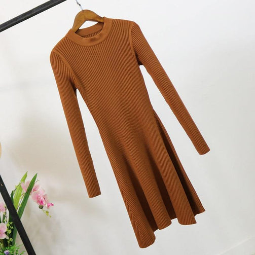 Women Long Sleeve Sweater Dress Women's Irregular Hem Casual Autumn Winter Dress Women O-neck A Line Short Mini Knitted Dresses Seewest