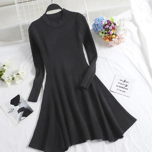 Women Long Sleeve Sweater Dress Women's Irregular Hem Casual Autumn Winter Dress Women O-neck A Line Short Mini Knitted Dresses Seewest