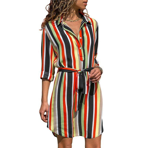 Aachoae Long Sleeve Shirt Dress 2020 Summer Boho Beach Dresses Women Casual Striped Print A-line Mini Party Dress Vestidos Seewest